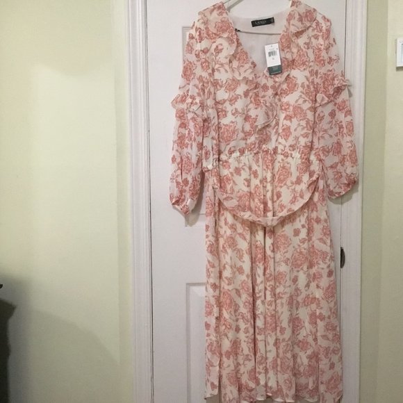 NWT Lauren Ralph Lauren Floral Ruffle Dress - Size 14